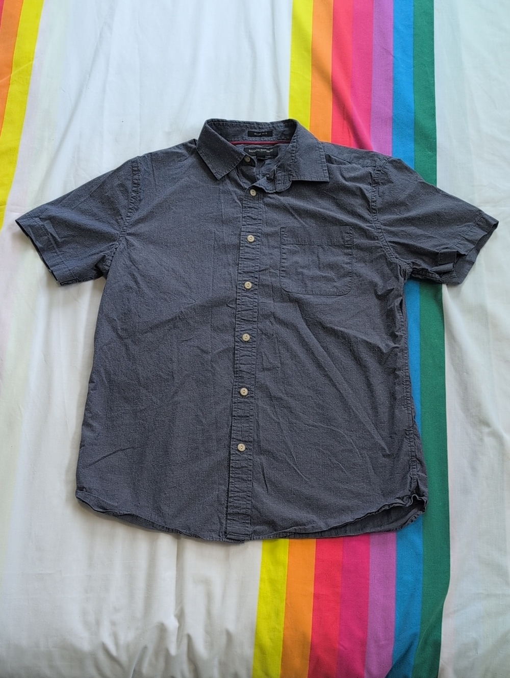 Banana Republic Men's Blue Gray Short-Sleeve Button-Down Shirt